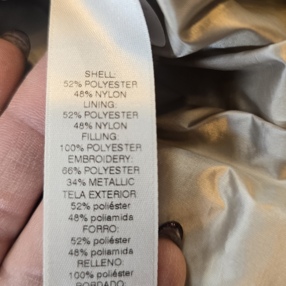 Chico's Silver Gray Embellished Zip Satin Puffy Vest M - Picture 7 of 9